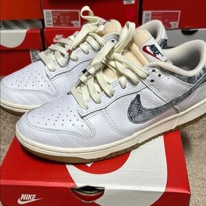 Nike Dunk Low White and Cream Sneakers with Gray Swoosh